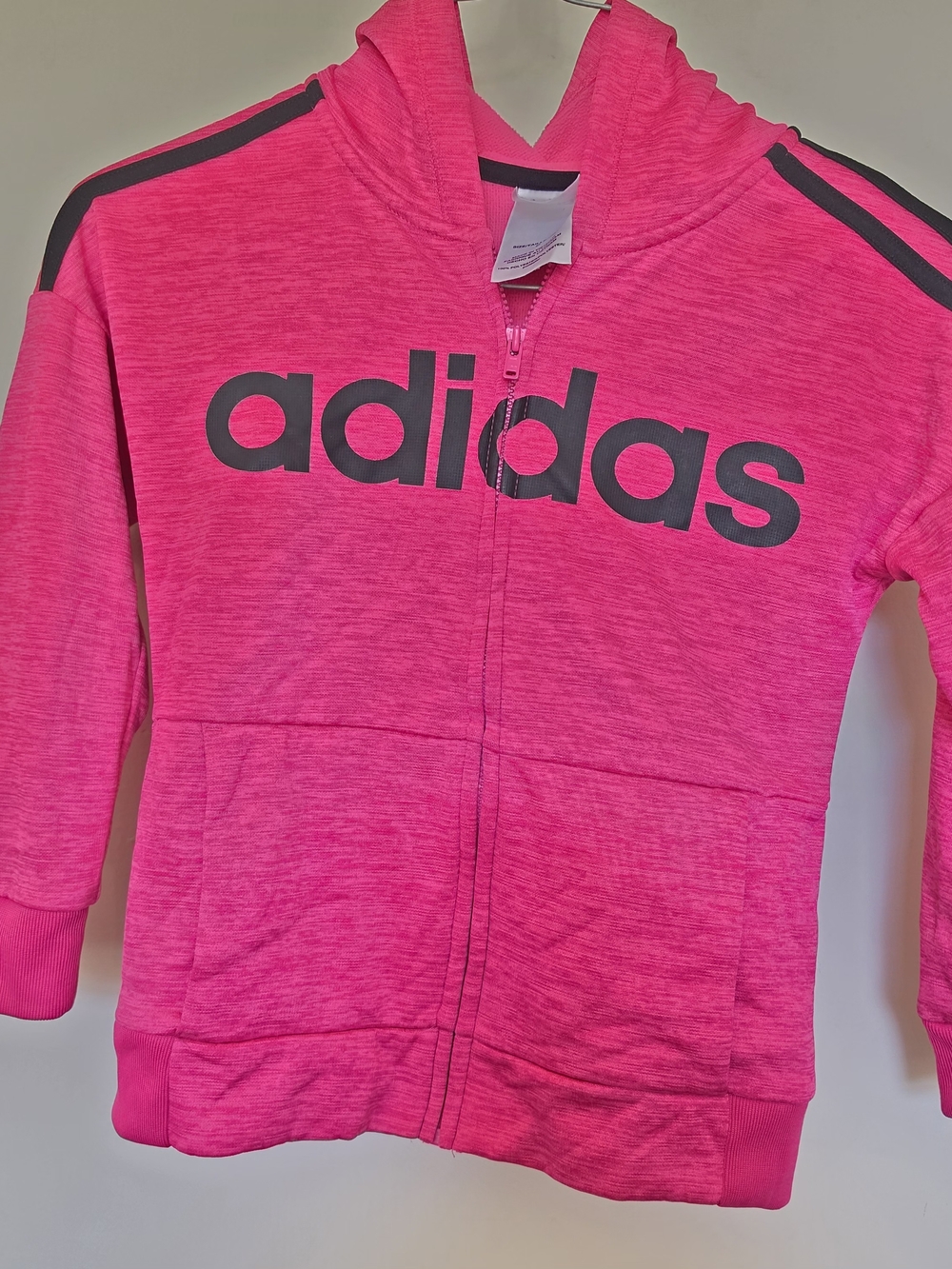adidas Kids Hot Pink Full-Zip Hoodie with Black Logo